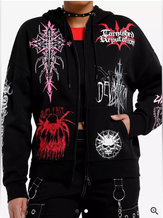 Hot Topic Tops - Hot Topic Black Zip Hoodie with Red, Pink and Gray Metal Band Graphics Sz XL
